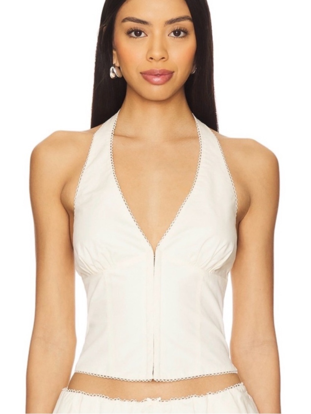 NIA Rae Corset in Ivory Halter Zip-Front Crop Top